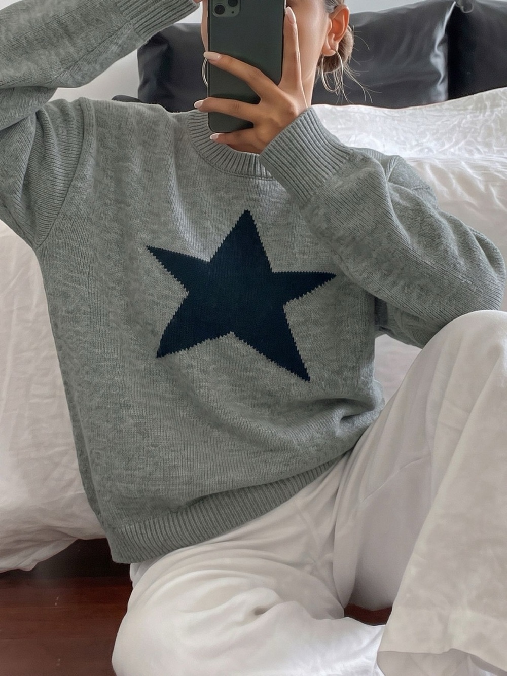 Star-Patterned Dropped Shoulder Sweater